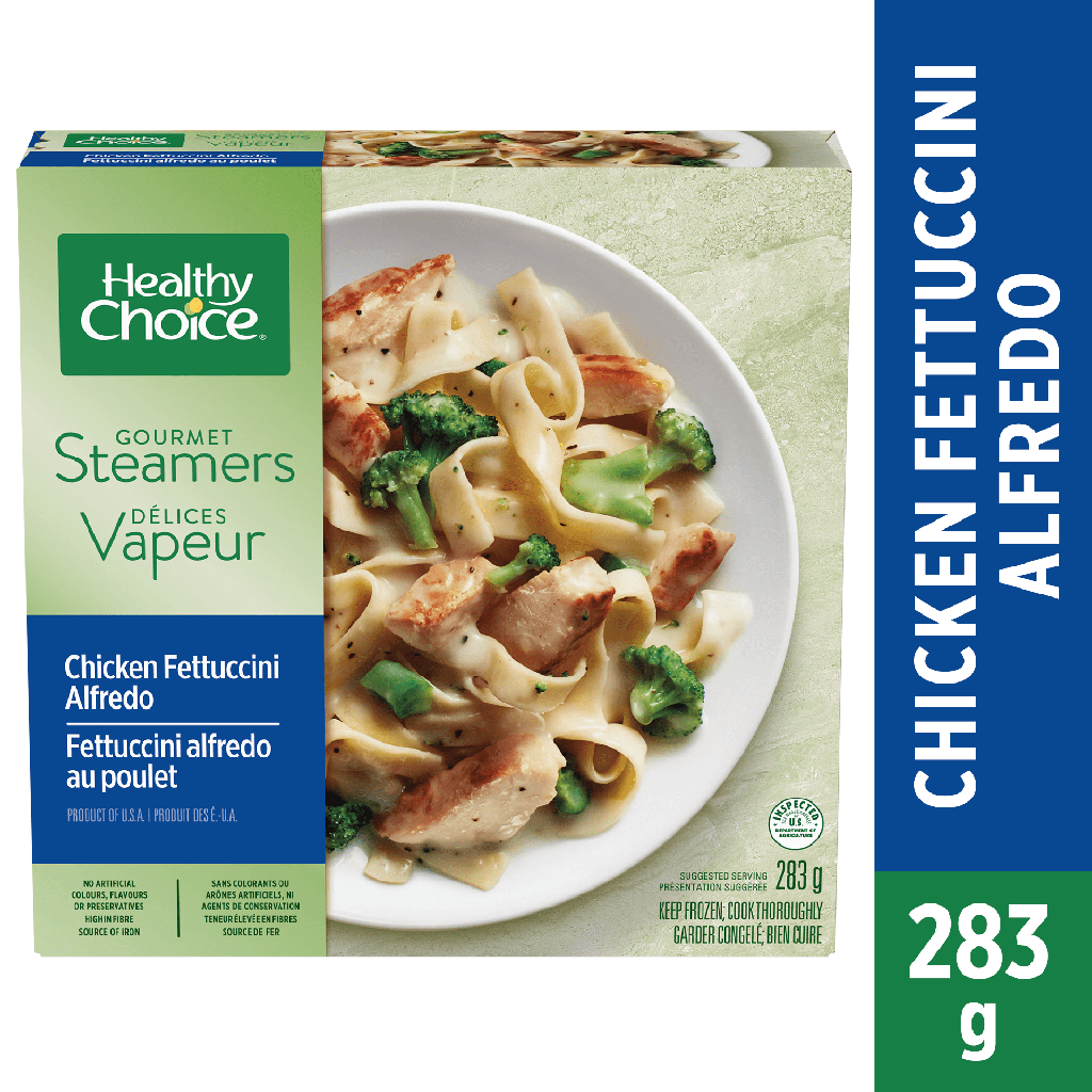 Healthy Choice Repas surgelé Délices Vapeur Fettuccini Alfredo au poulet avec poitrine de poulet, pâtes fettuccini, brocoli et sauce Alfredo, sans arômes artificiels, sans agents de conservation Repas surgelé, 283g