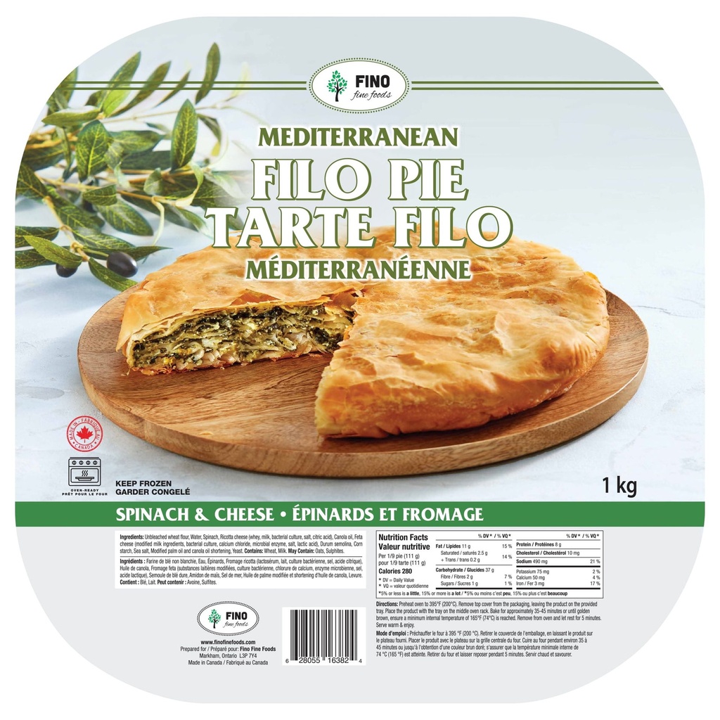 Fino Fine Foods Tarte Filo Méditerranéenne épinards 1/Kilogramme Tarte Filo Méditerranéenne épinards et fromage