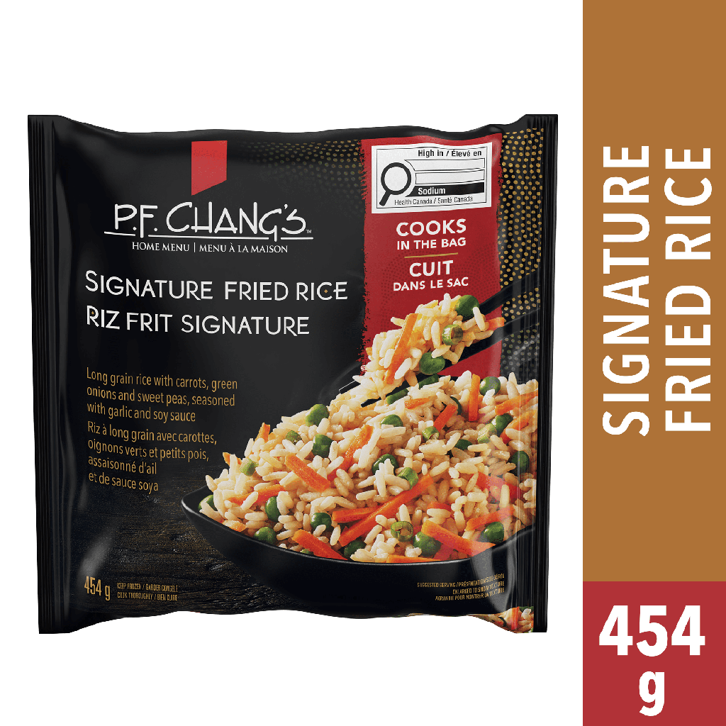 P.F. Changs Riz frit signature P.F. Chang's, Riz à Long Grain Avec Carottes, Oignons Verts et Petits Pois, Assaisonné d’Ail et de Sauce Soya 454g