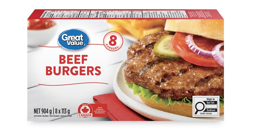 Great Value Burgers de Bœuf Surgelés 904g