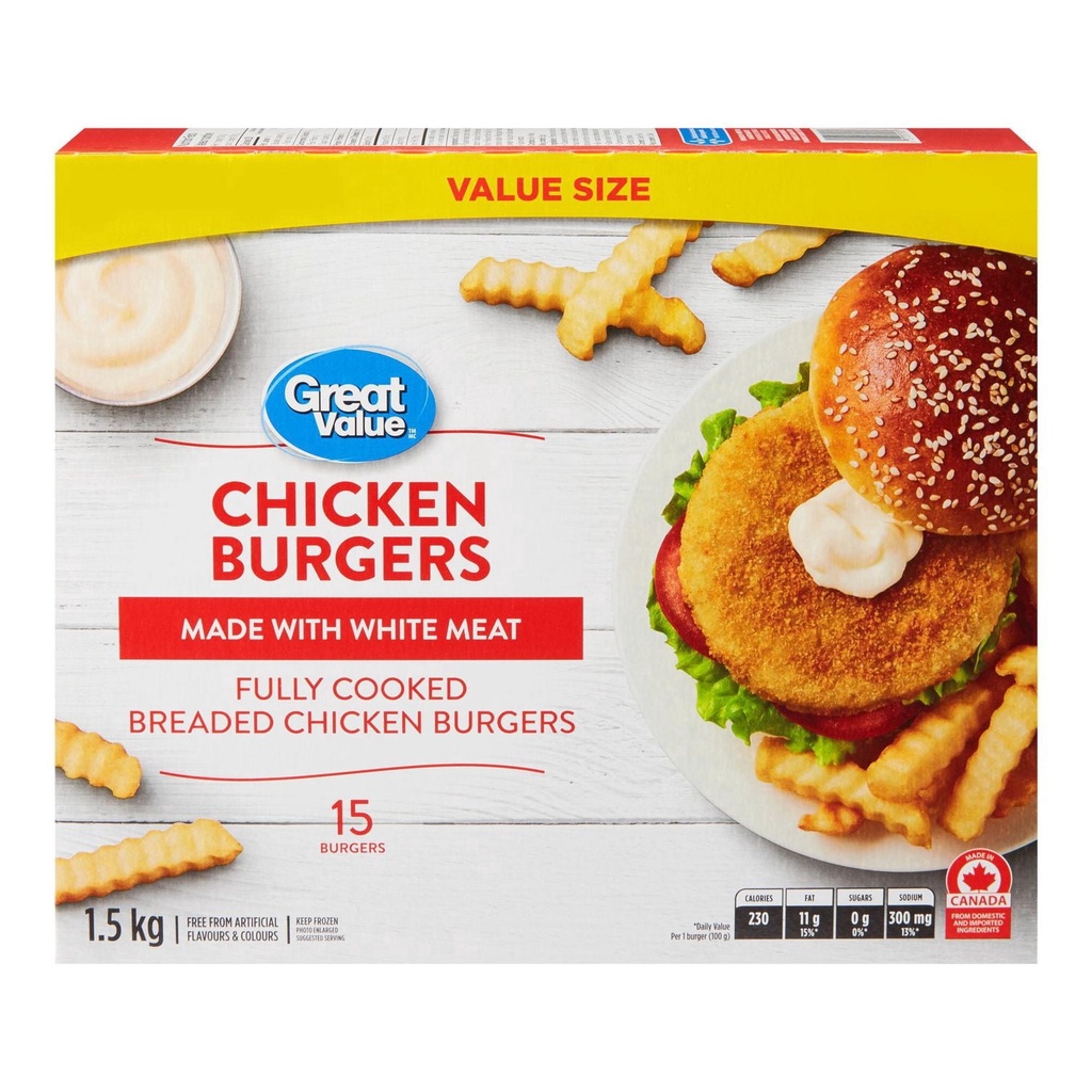 Great Value Burgers de Poulet 1.5 kg
