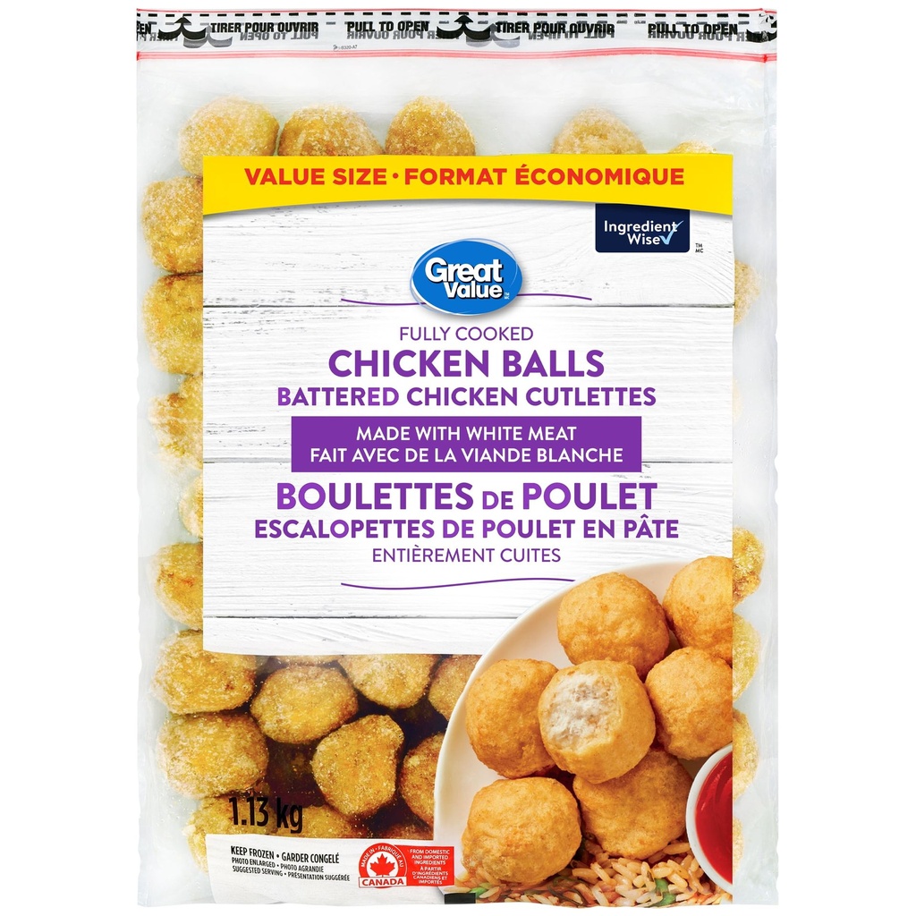 Grande valeur Boulettes de poulet congelées Great Value, 1,13 kg 1.13 kg