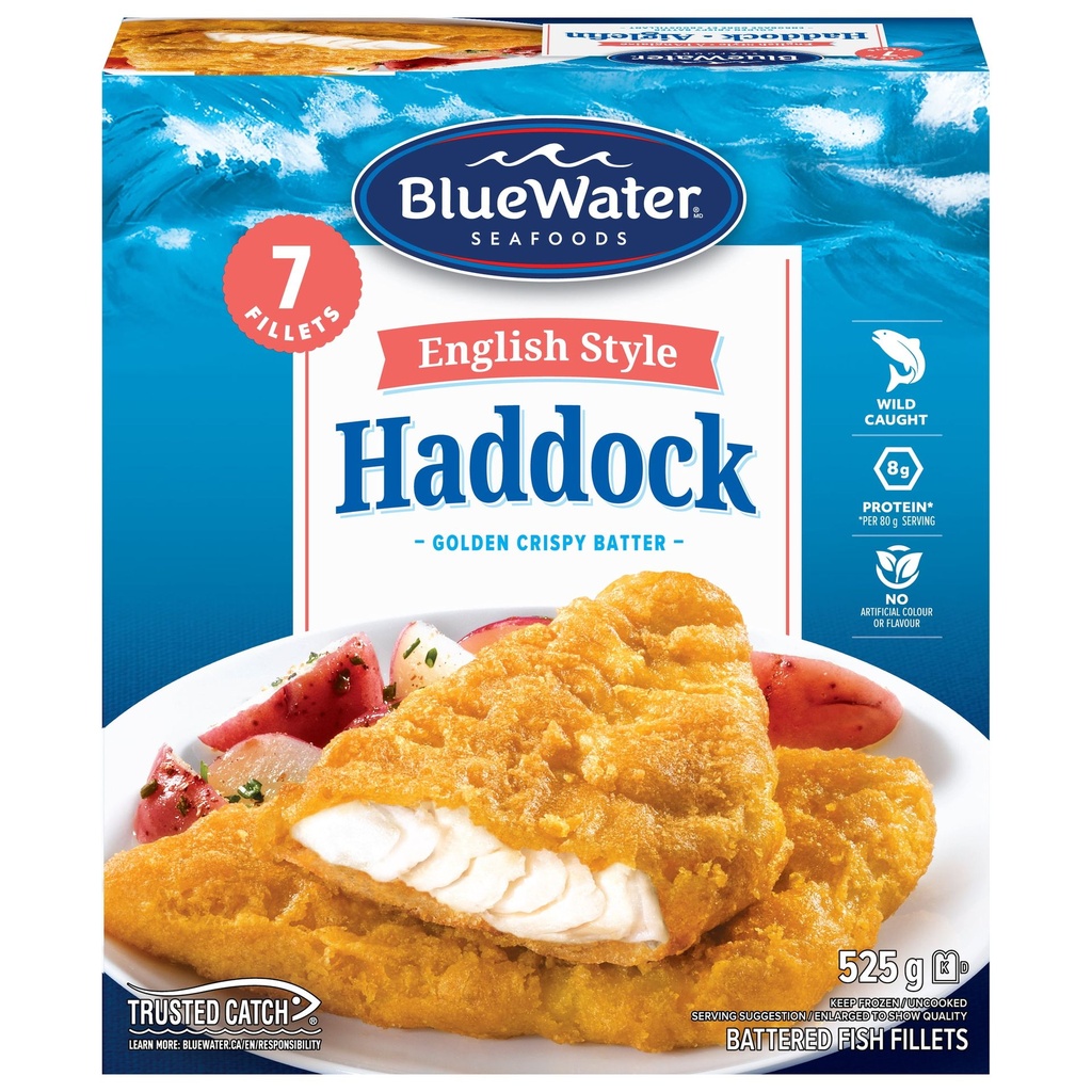 BlueWater Seafoods Aiglefin à l'Anglaise, Aiglefin Pêché à l'État Sauvage 525 g