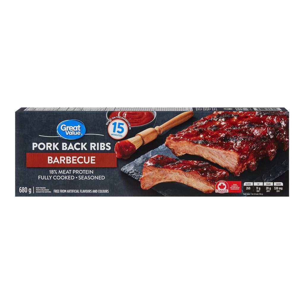 Côtes de dos de porc Barbecue Great Value 680g