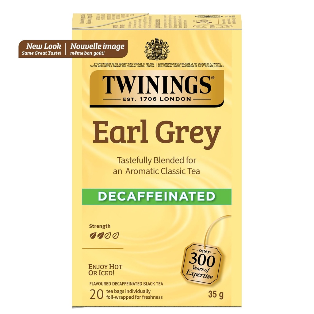 Twinings Thé Noir Earl Grey Décaféiné, Frais et Aromatique, 20 Sachets de Thé