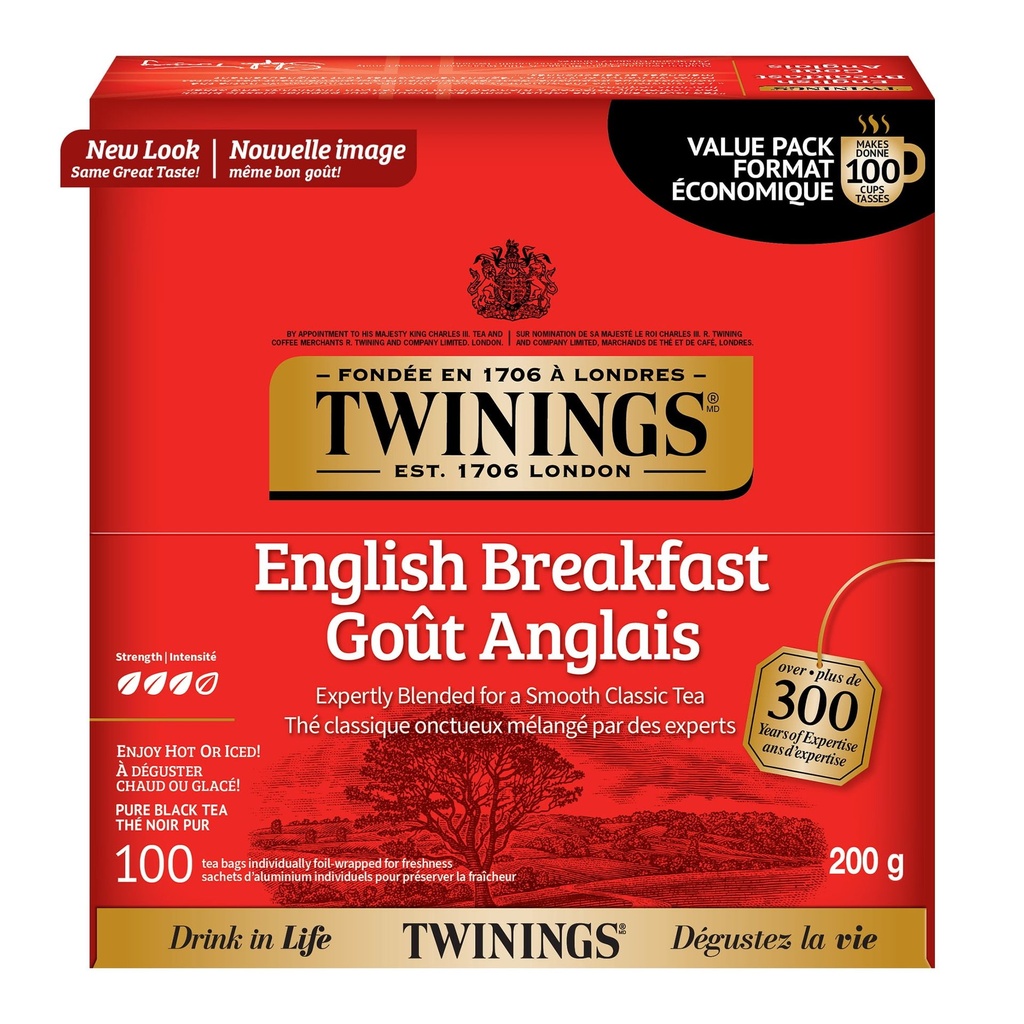 Twinings Thé Noir Goût Anglais, Doux et Corsé, Naturellement Caféiné, 100 Sachets de Thé