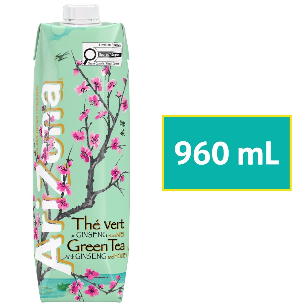 Arizona Thé Vert au Ginseng et au Miel Infusé de Qualité Supérieure 960ML