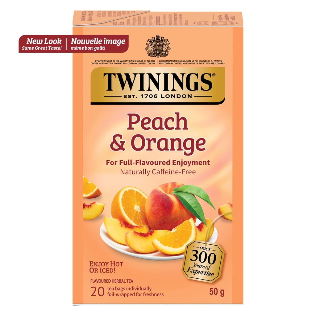 Twinings Tisane Pêche et Orange, Sucrée et Juteuse, Naturellement Sans Caféine, 20 Sachets