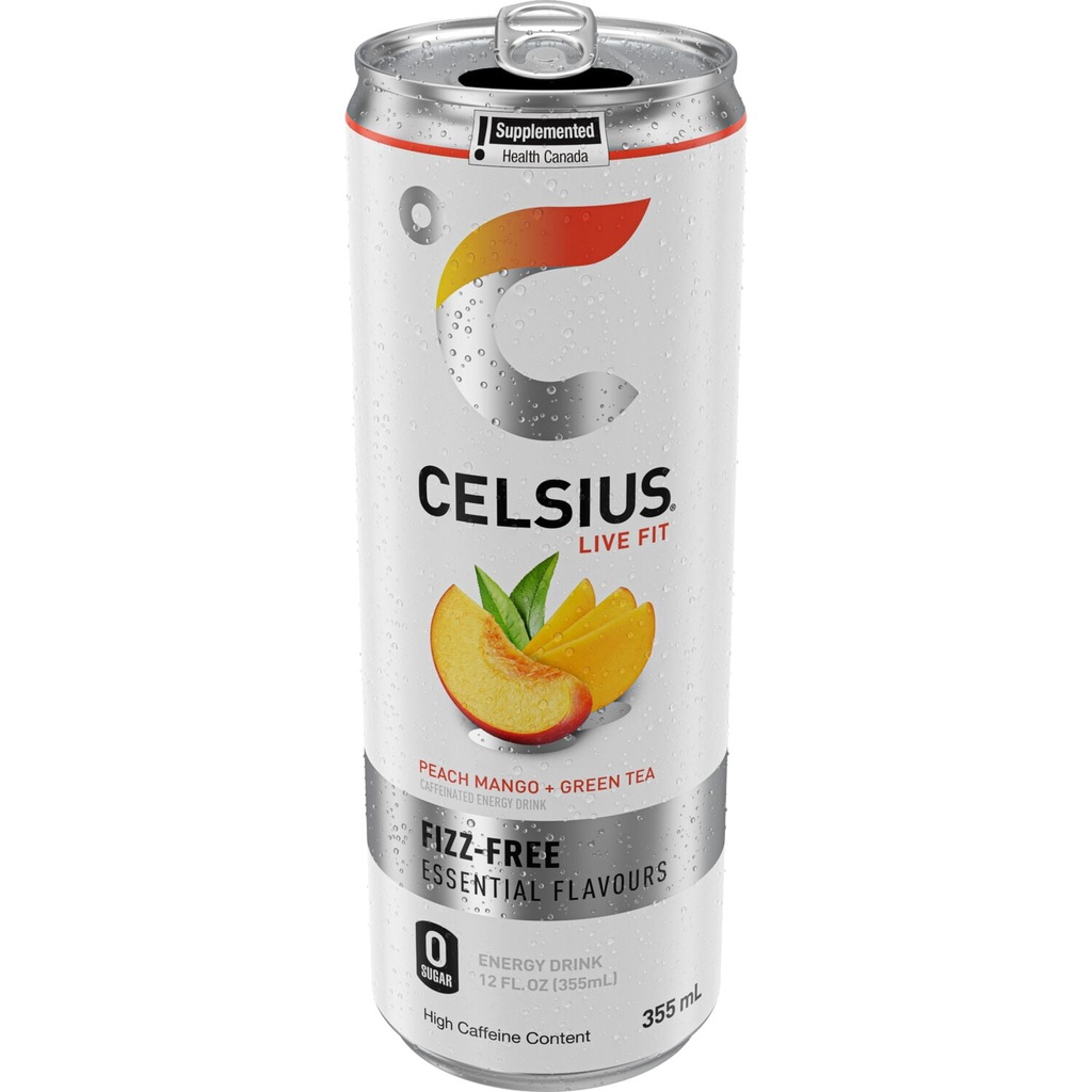 GROCERY & FRESH Boisson énergisante Celsius sans bulles thé vert pêche et mangue 355 ml, canette