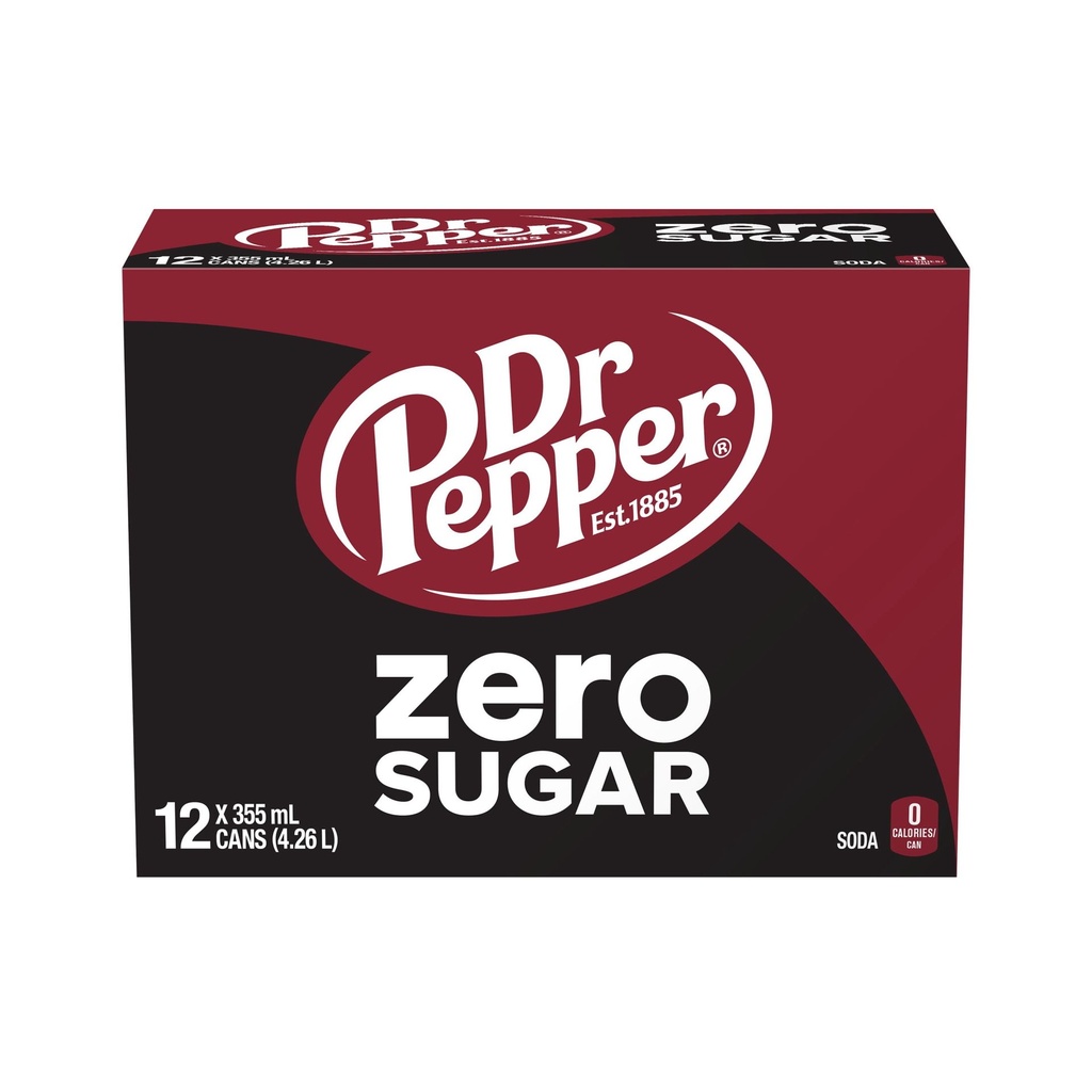 Boisson gazeuse Dr Pepper Zéro Sucre, 12 x 355 mL, canettes
