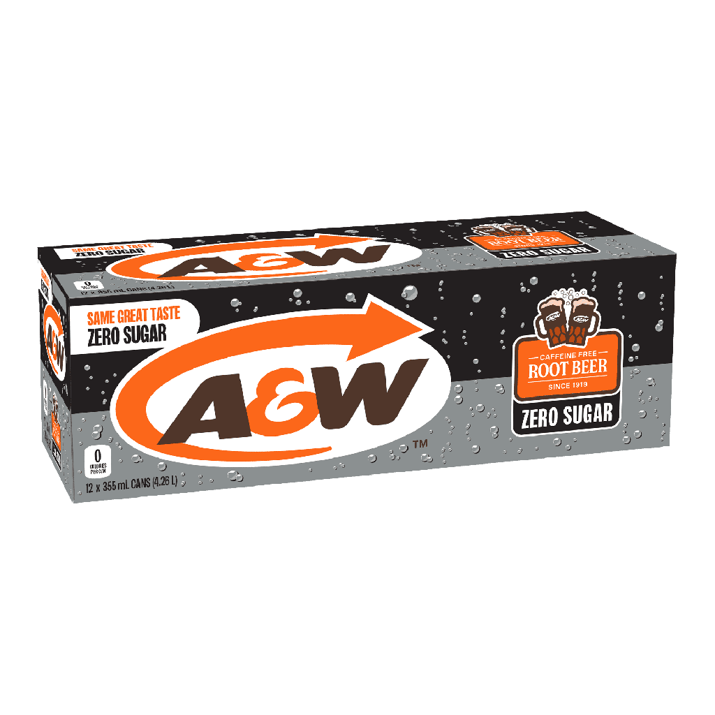 Caisse de 12 canettes de Root Beer A&WTM diète de 355 ml
