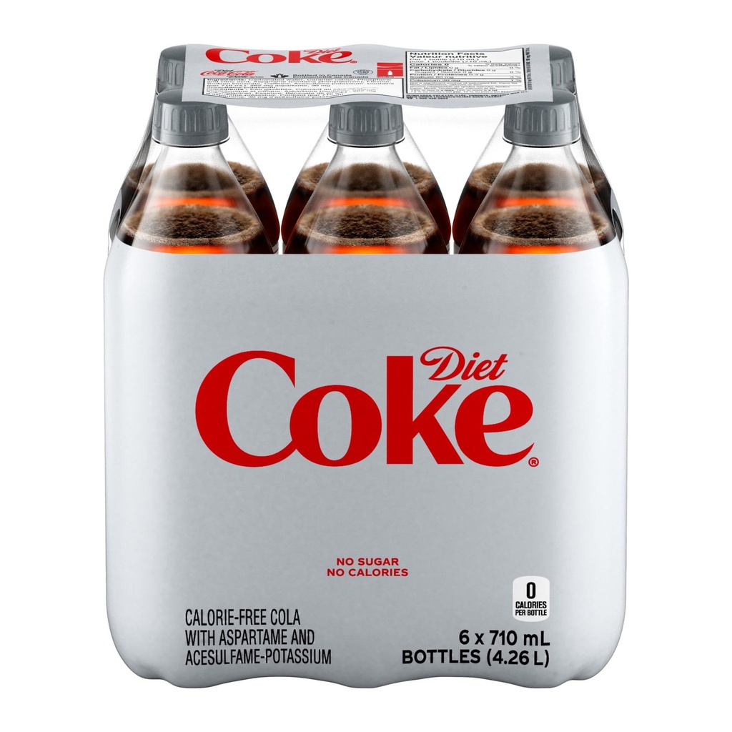 Diet Coke Boisson gazeuse Coke Diète bouteilles, 710 mL, emballage de 6