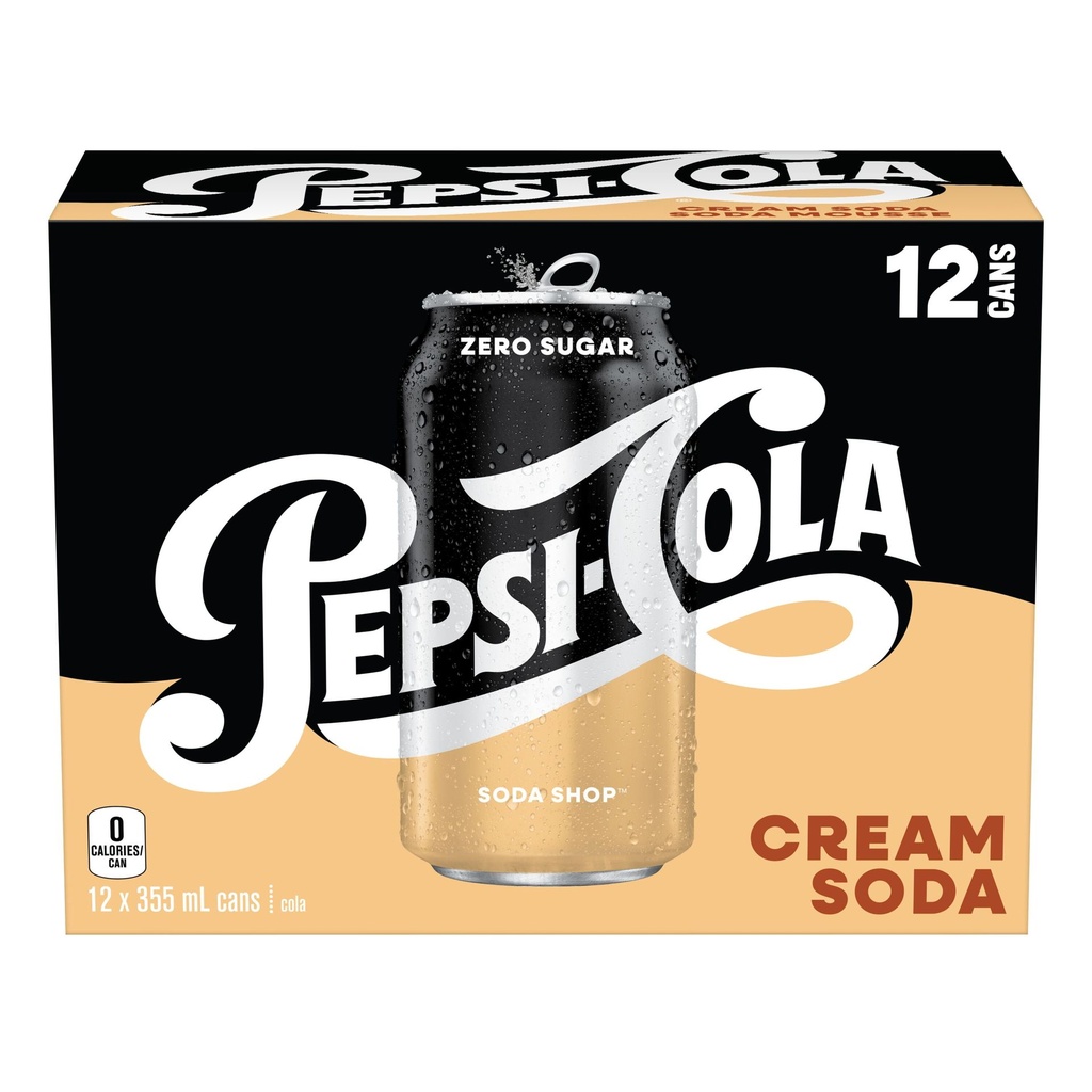 Pepsi-Cola Pepsi Cola Zero Sugar Soda Shop Cream Soda 12x 355 ml, Canettes