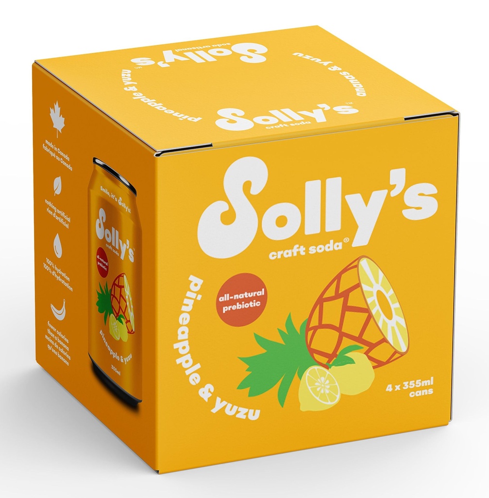 Solly's Soda Artisanal Ananas & Yuzu Prébiotique 4x355ml