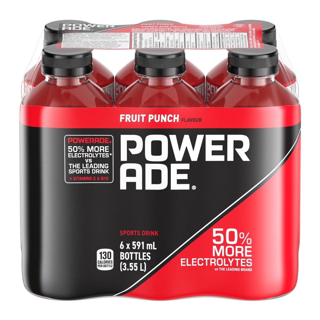 POWERADE boisson pour sportifs punch aux fruits en bouteilles, 591 mL, paquet de 6