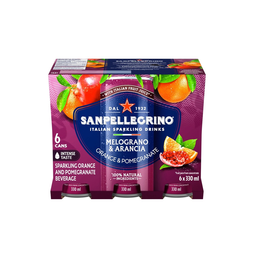 SANPELLEGRINO Naturali Italian Sparkling Drink Melograno & Arancia, Orange et Grenade 6 x 330ml