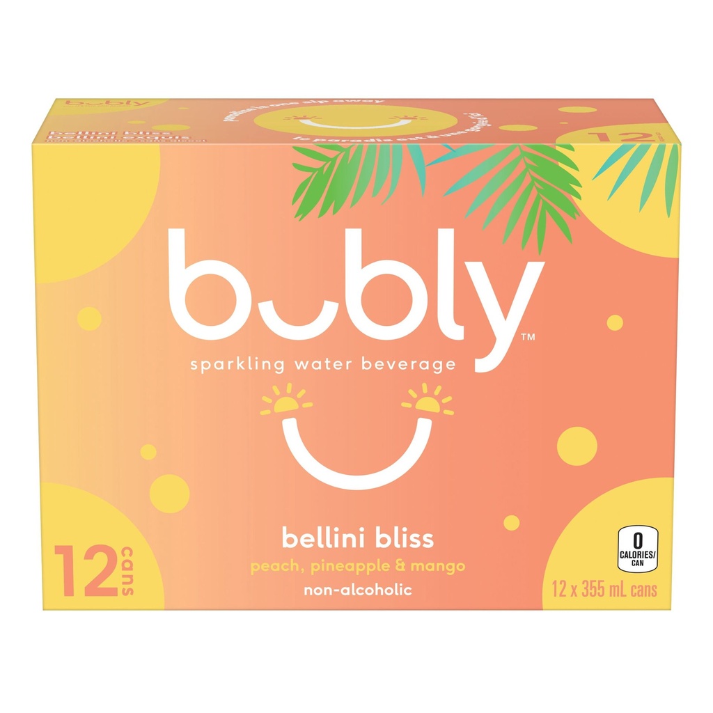 Eau Pétillante Bubly Bellini exquis 12 x 355 ml Cannettes