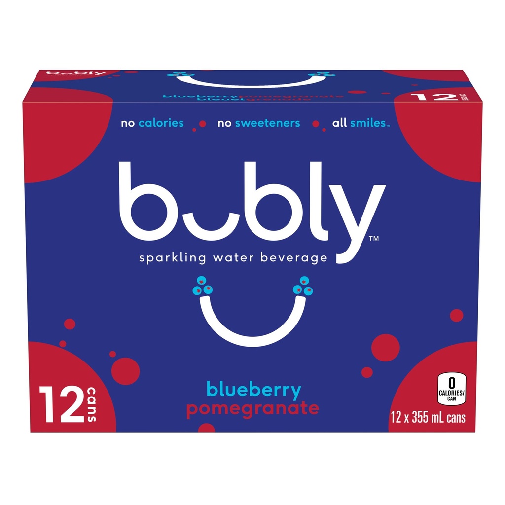 Bubly Bleuet Grenade Eau Pétillante 355 ml, Lot de 12