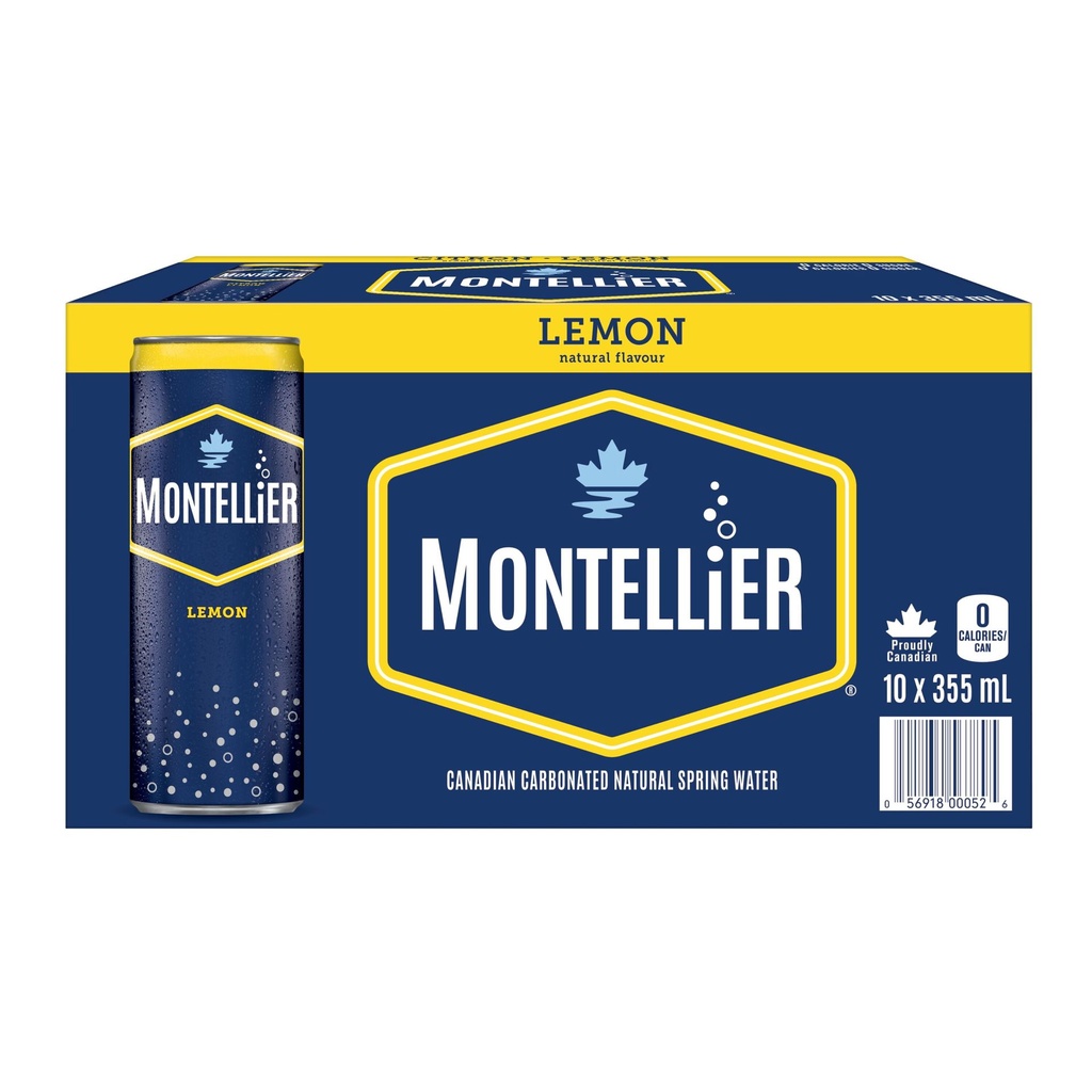 Montellier Eau Minérale Naturelle au Citron 10 x 355 ml, Canettes