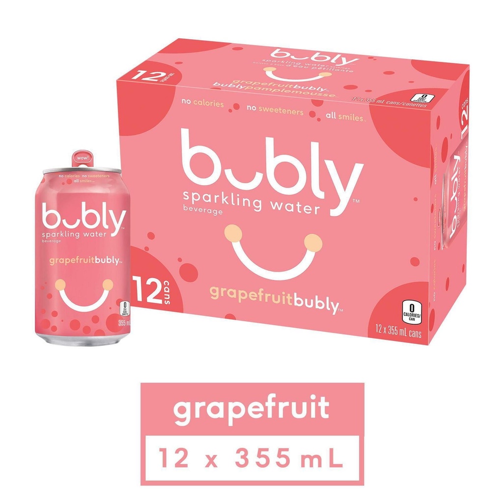 Bubly Eau Pétillante au Pamplemousse Canettes de 355 ml, Lot de 12