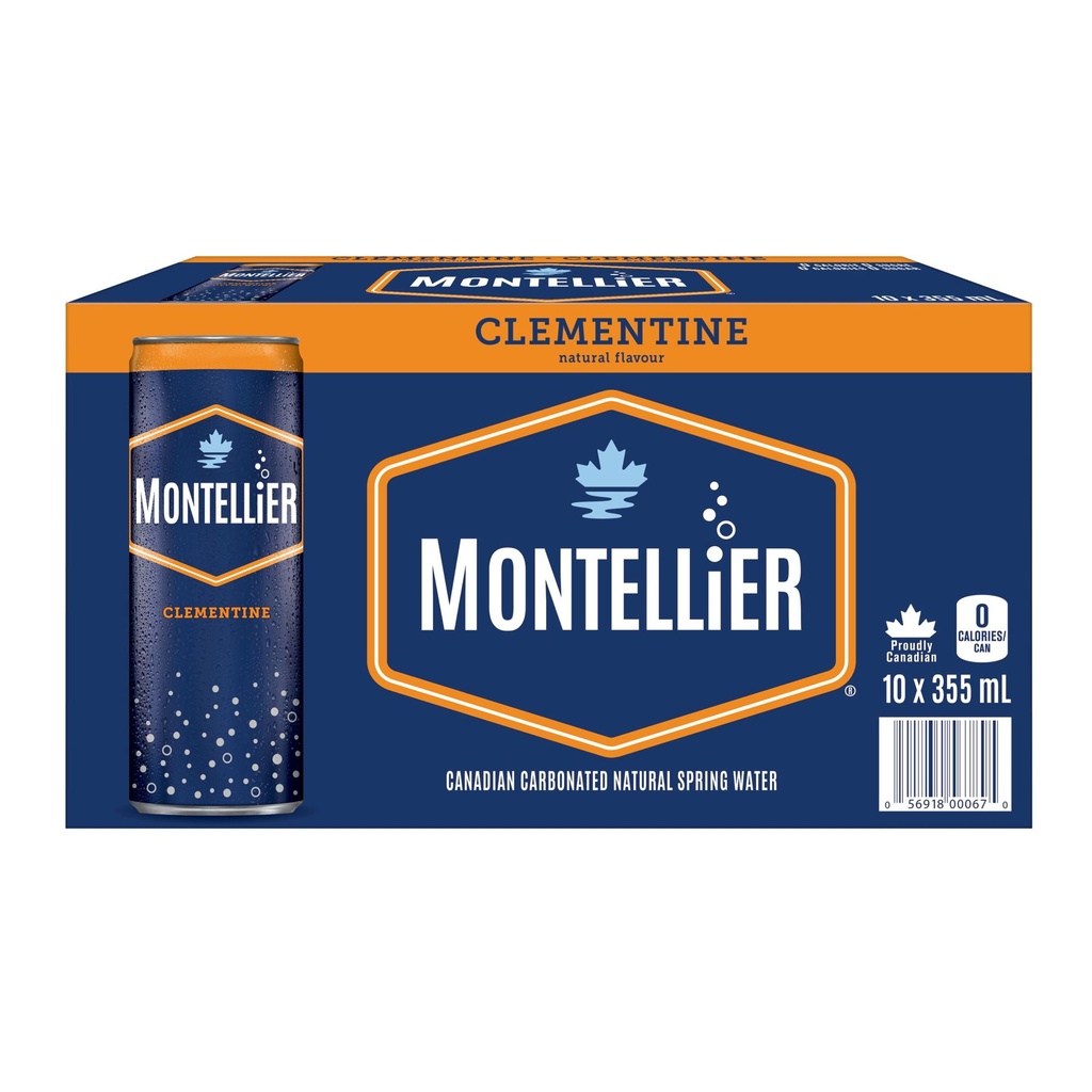 Montellier Eau de source naturelle à la clémentine 10 x 355 ml, Canettes