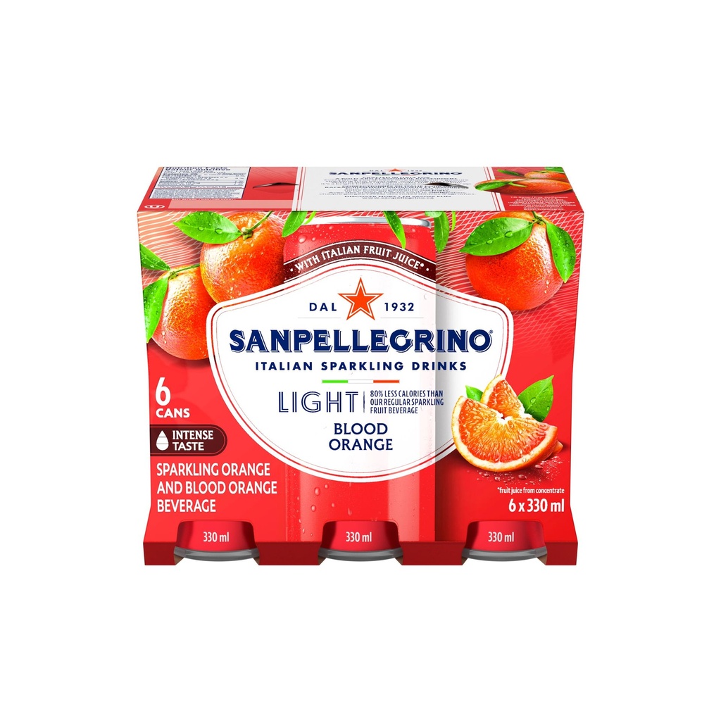S. Pellegrino San Pellegrino Orange Sanguine Léger, Boisson Pétillante aux Fruits, 25 Calories, Fait avec du Vrai Jus de Fruits (Fait de Concentré), Audacieuse et Savoureuse, Élaborée en Italie