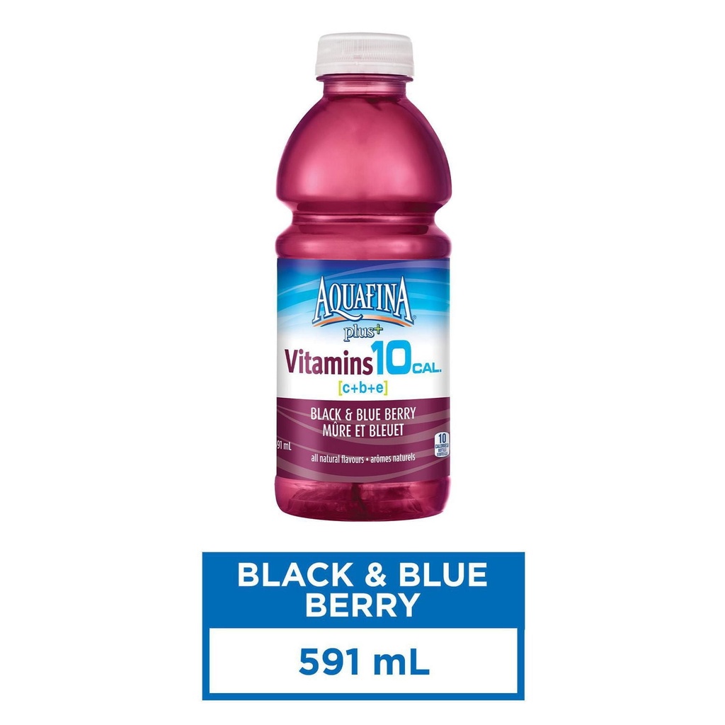 Aquafina Plus+ Vitamines Baies Noires et Bleues Eau Enrichie en Vitamines 591 mL, Bouteille