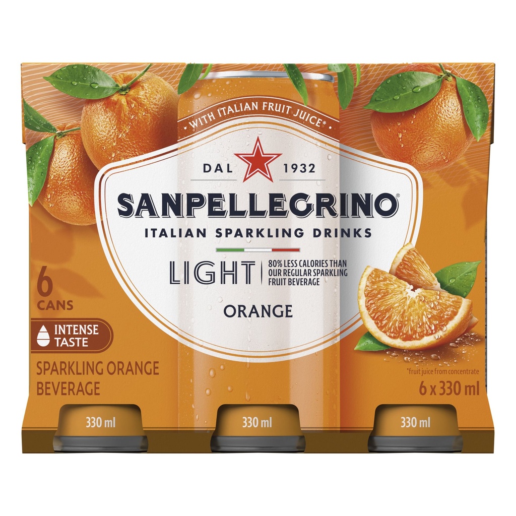 S. Pellegrino San Pellegrino Orange Légère, Boisson Pétillante aux Fruits, 25 Calories par Portion 6x330ml