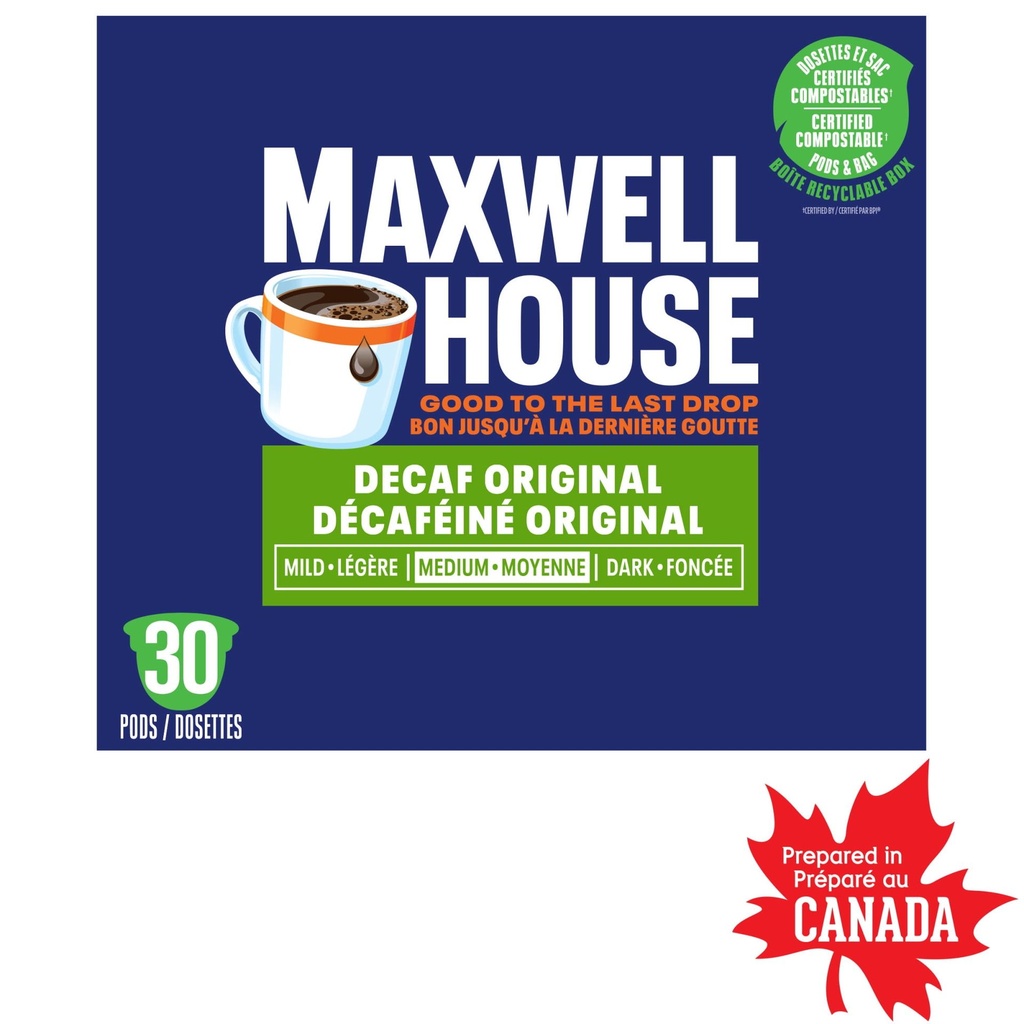 Maxwell House Café Décaféiné Certifié Compostable Capsules De Café K-Cup®, 30 Capsules