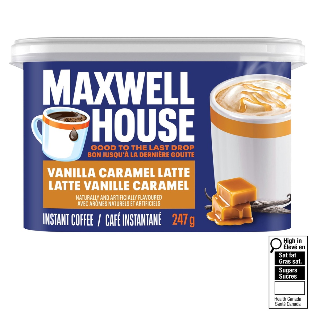 Mélange Instantané De Café Latte Caramel Vanille Maxwell House, Bidon