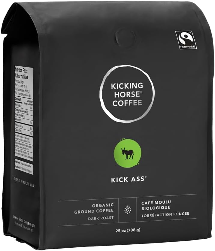 Kicking Horse Coffee Café Kicking Horse - Mélange Kick Ass, 100 % Arabica moulu | Torréfaction foncée | Bio et équitable | 708g