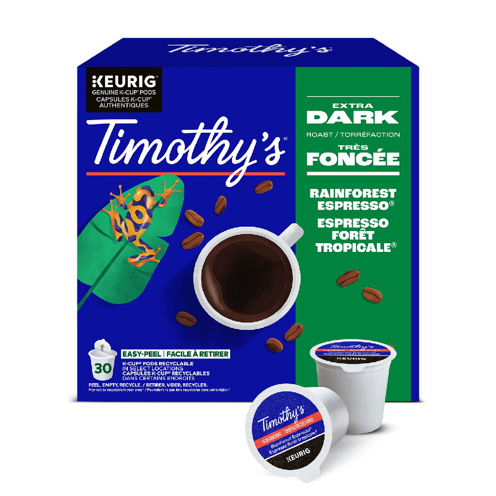 Timothy’s Timothy's Espresso Forêt Tropicale, Torréfaction Très Foncée, Capsules de Café K-Cup