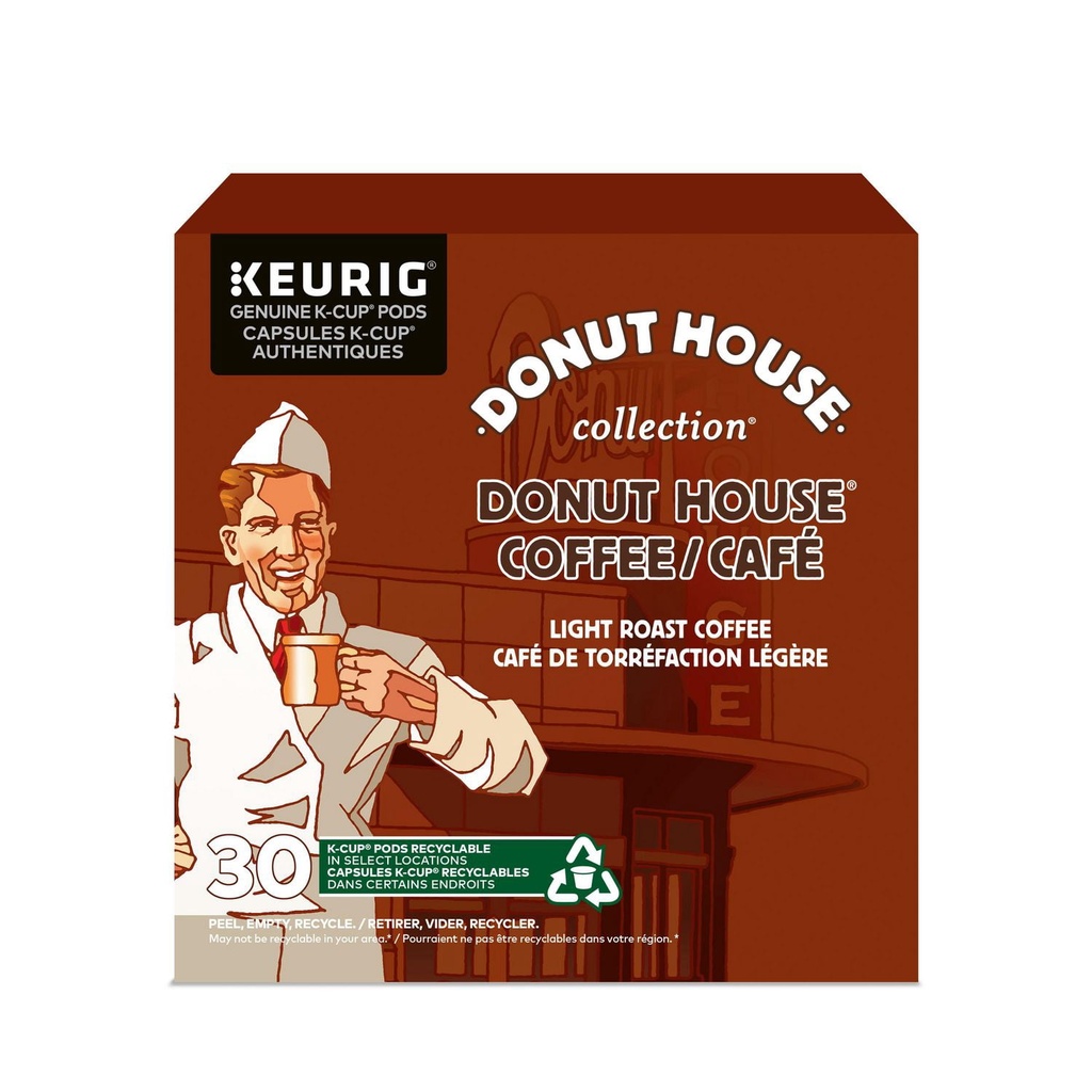 Donut House Collection Capsules de Café K-Cup à Torréfaction Légère, 30 Capsules pour Cafetières Keurig