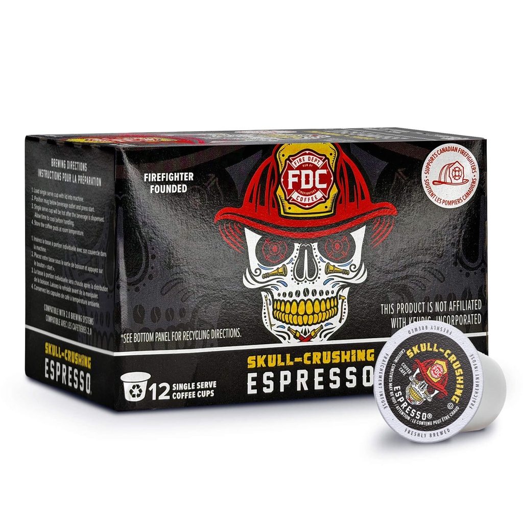 Fire Department Coffee, Inc. Fire Department Coffee, Skull-Crushing Espresso Torréfaction Foncée de Qualité Supérieure Dosettes de Café K-Cup (12 Dosettes)