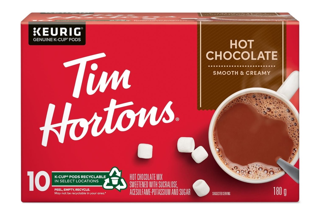 Capsules K-Cup de chocolat chaud Tim Hortons, capsules K-Cup à usage unique compatibles avec Keurig, onctueux et crémeux, 10 capsules