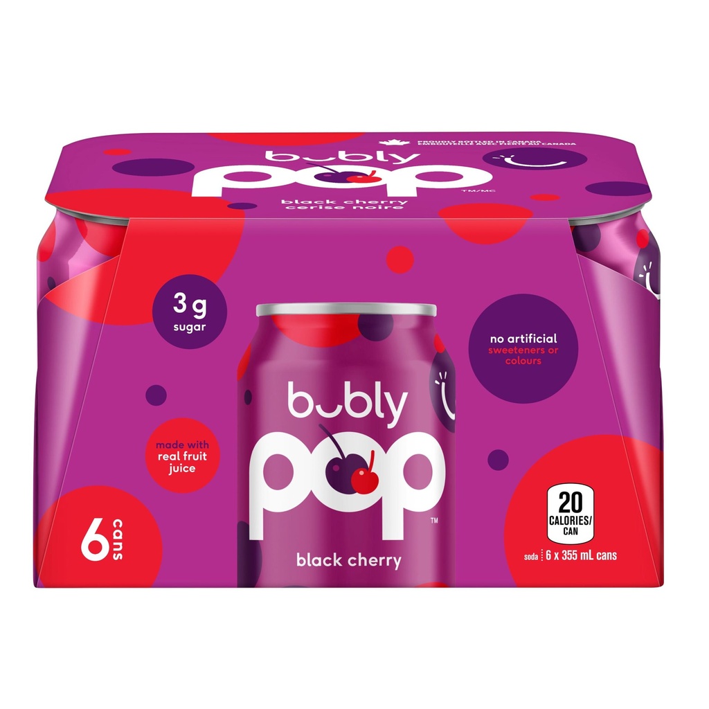 Pepsi Bubly Pop Cerise Noire 6 x 355 ml Canettes