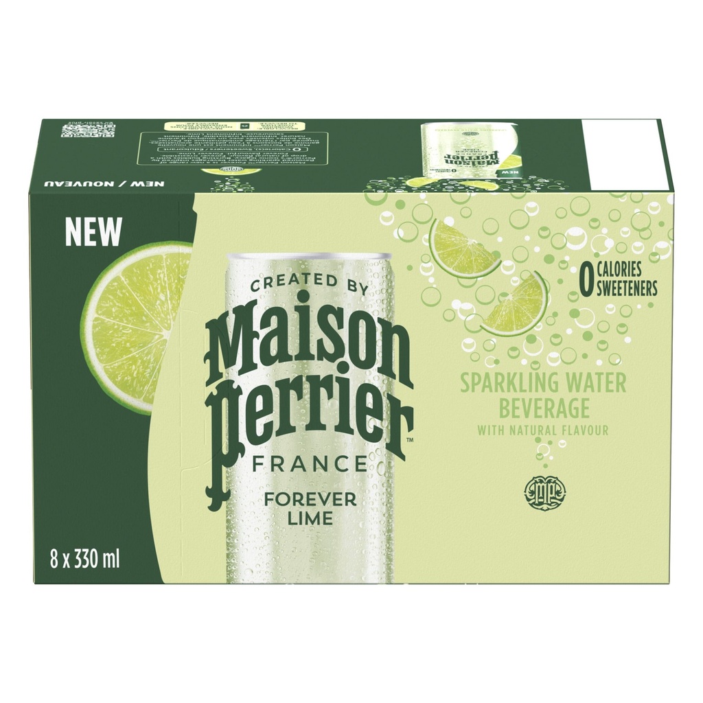 Maison Perrier Forever Lime, Boisson d'Eau Pétillante, Arôme Naturel de Lime, Sans Calories, Sans Édulcorants, Sans Sodium, d'Origine et Embouteillée en France 8x330ml
