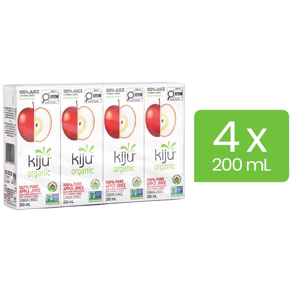 Kiju Biologique Jus de Pomme 100 % Pur Boîtes 4 x 200 ml