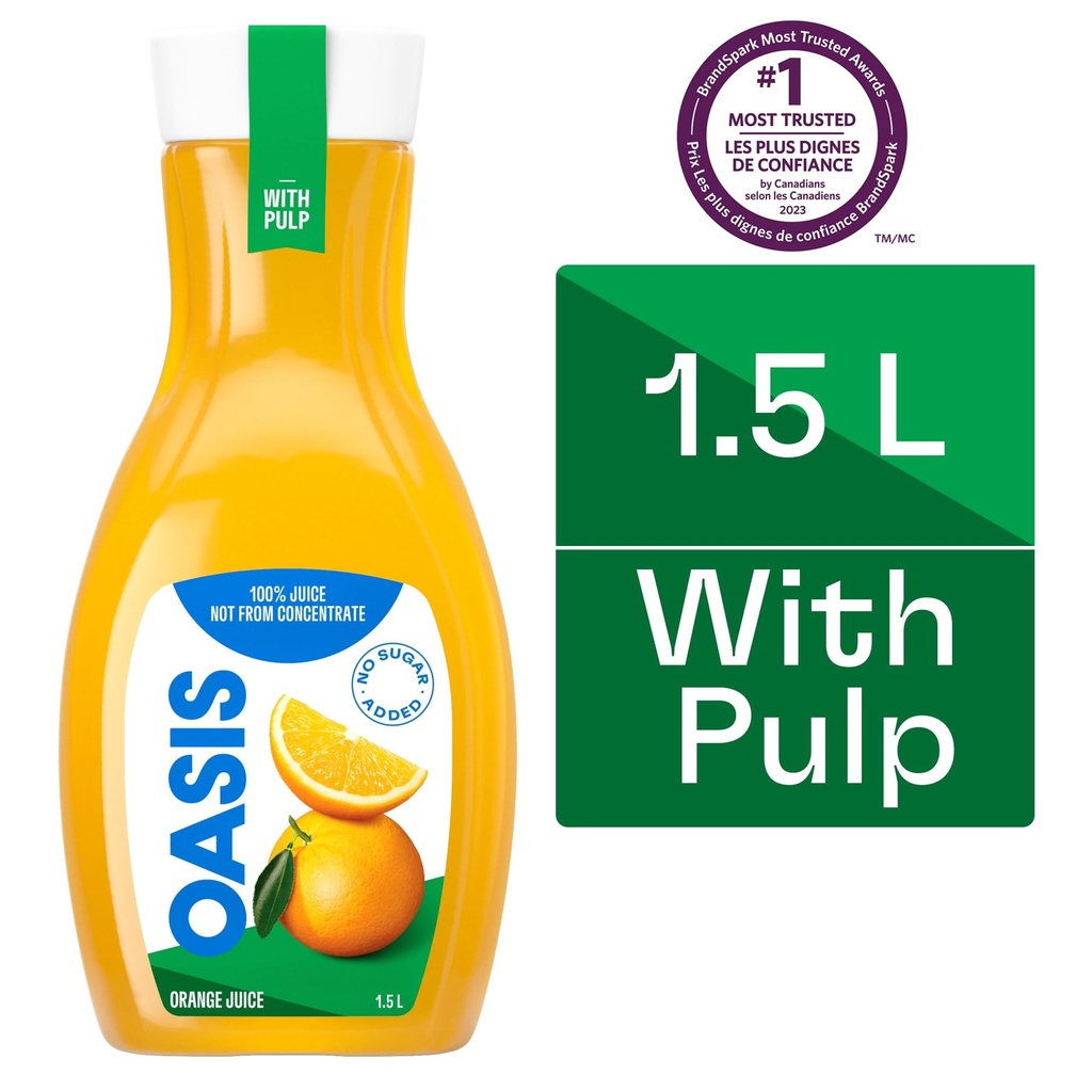 Oasis Jus d'Orange avec Pulpe, Non Fait de Concentré 1,5 L