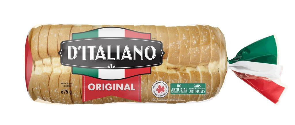 D'Italiano® D'Italiano Pain blanc original tranché épais, Sans arômes ni colorants artificiels, 675 g