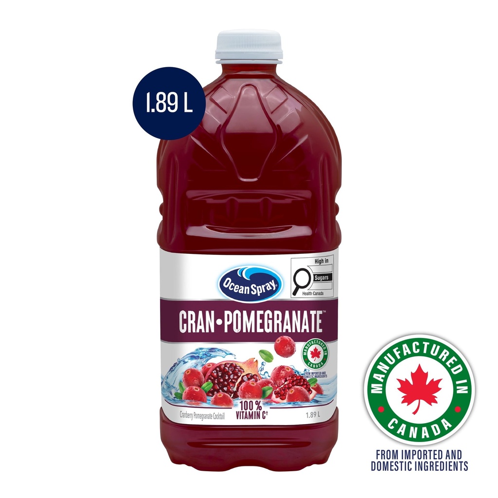 Ocean Spray Cocktail de Canneberge et de Grenade 1.89L. Le goût vif et pur de la canneberge allié à la douceur de la grenade. 100 % de vitamine C. Onctueux et rafraîchissant.