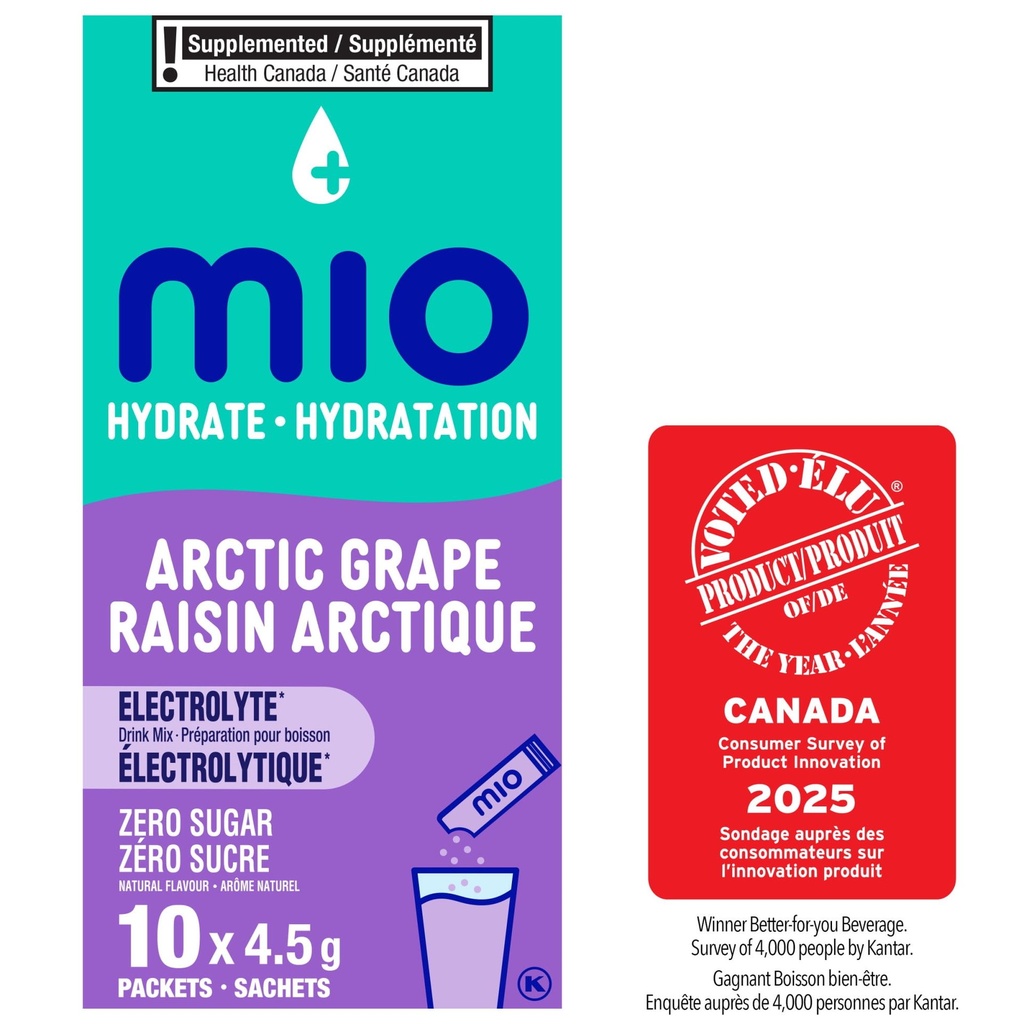 MiO Hydrate Aromatisant D'Eau Liquide Raisin Arctique Avec Électrolytes, 5 G Paquets, 10 Ct Boîte
