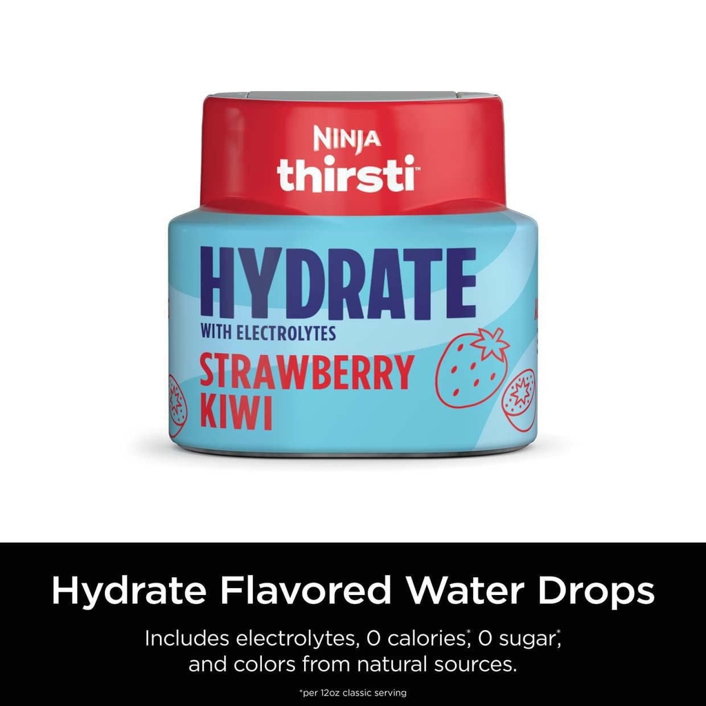 Ninja Thirsti HYDRATE Gouttes d'eau aromatisées à la fraise Kiwi avec électrolytes et contenant 0 calorie*, 0 sucre* (*par portion classique de 355 ml), WCFSTK6C