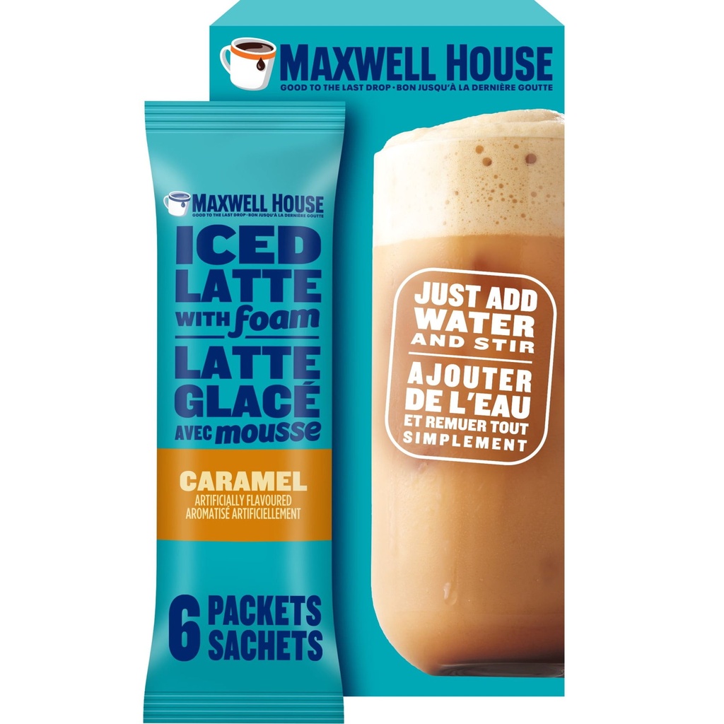 Maxwell House Mélange Instantané Pour Café Latte Glacé Aux Caramel Avec Mousse, 6 Sachets