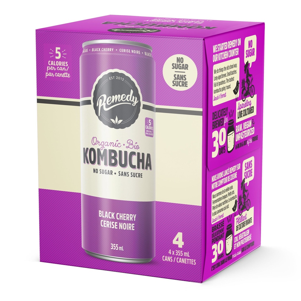 Remedy Drinks Remedy Kombucha Biologique Sans Sucre Cerise Noire 4x355ml