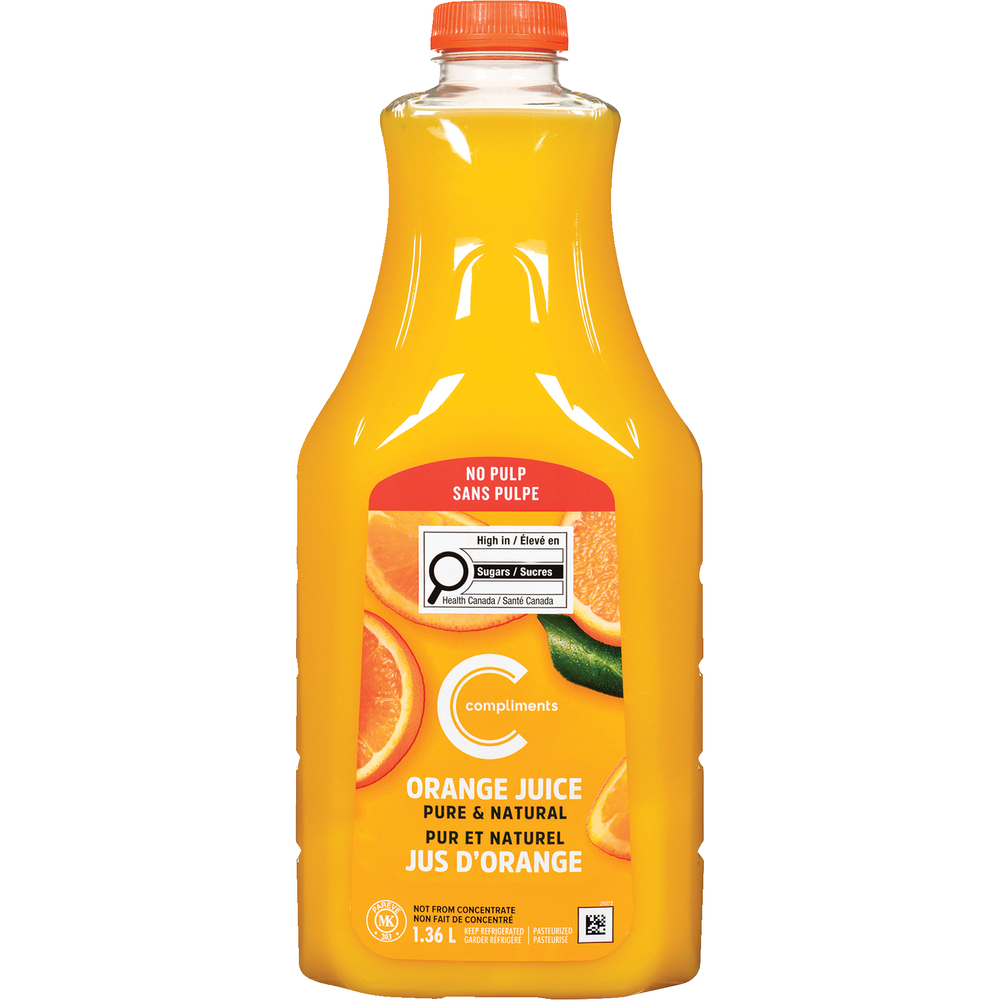 Complimnents Jus d‘orange sans pulpe non fait de concentré
