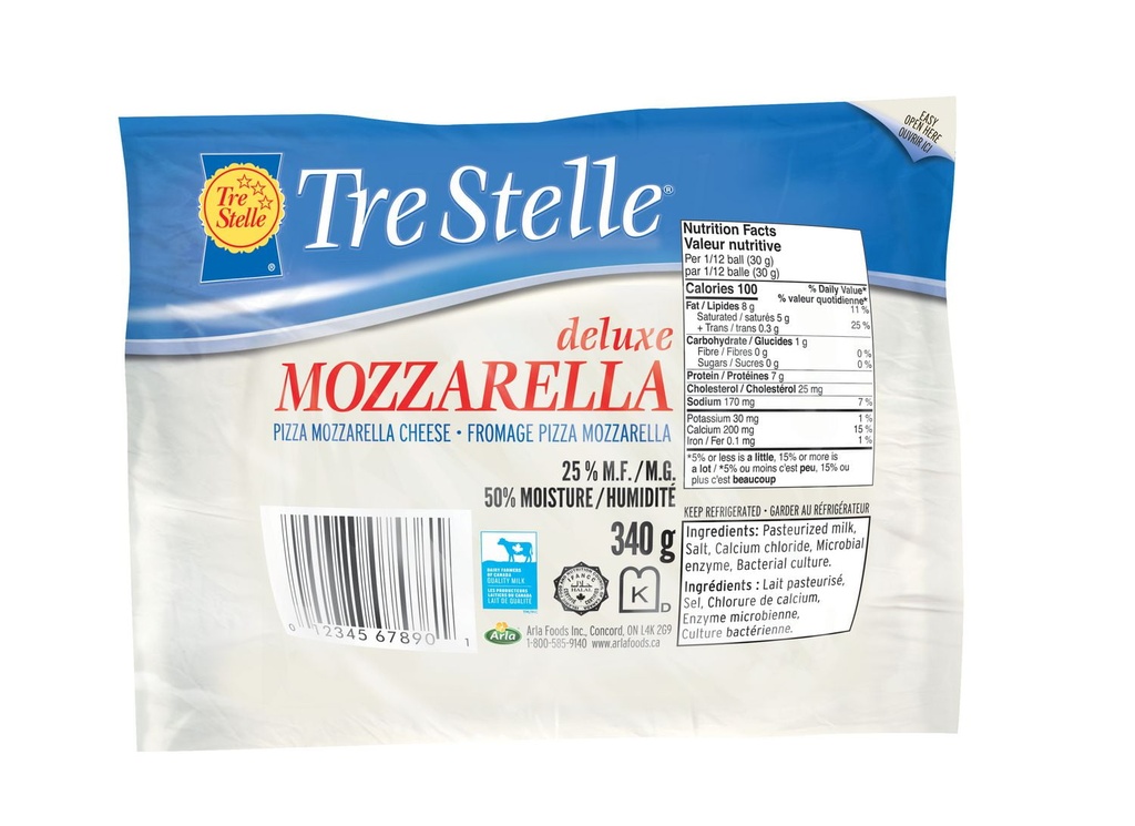 Fromage pizza mozzarella de luxe Tre Stelle 340 g