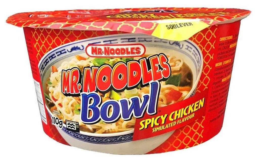 Mr. Noodles Bol de nouilles instantanées à saveur de poulet piquant