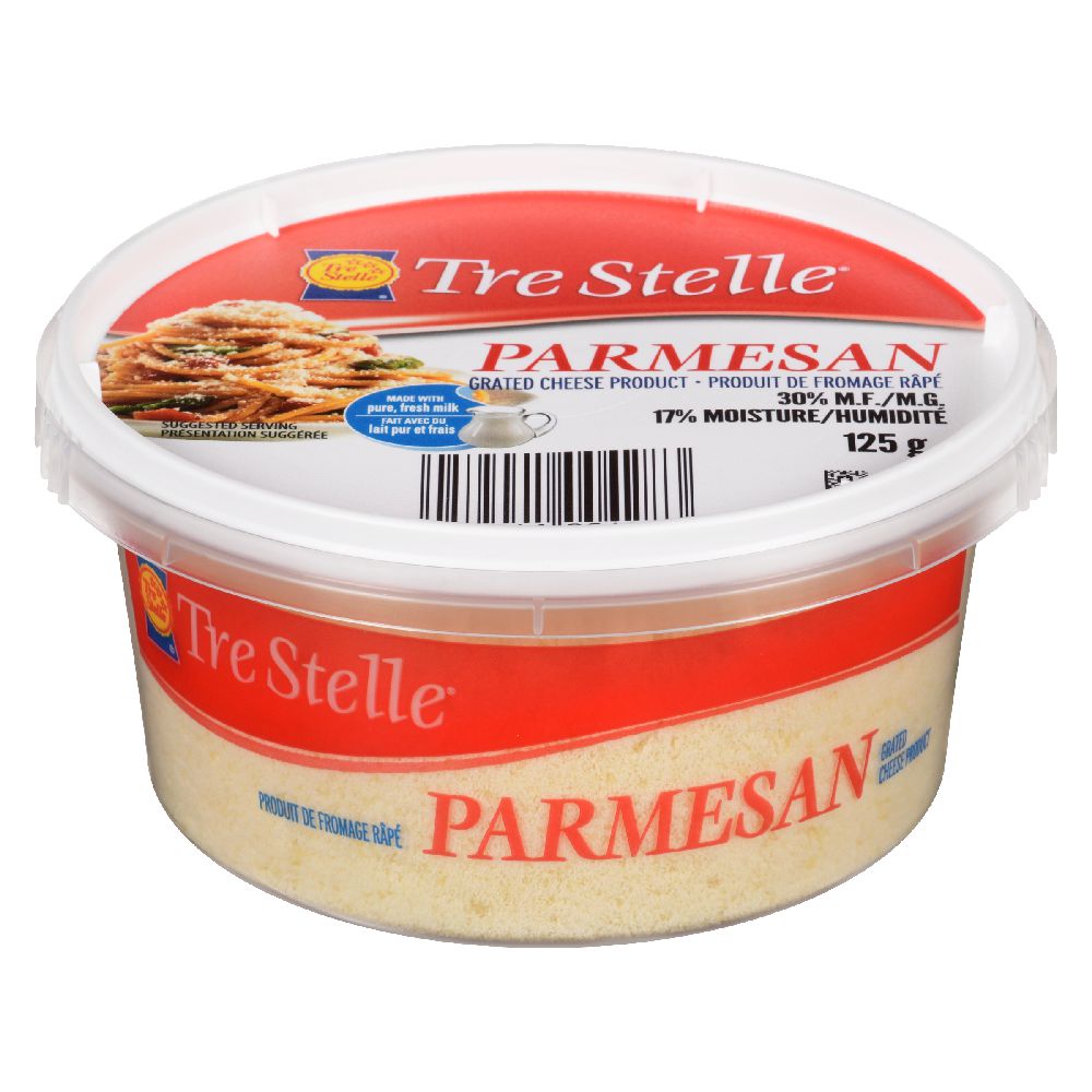 Produit de fromage parmesan râpé Tre Stelle