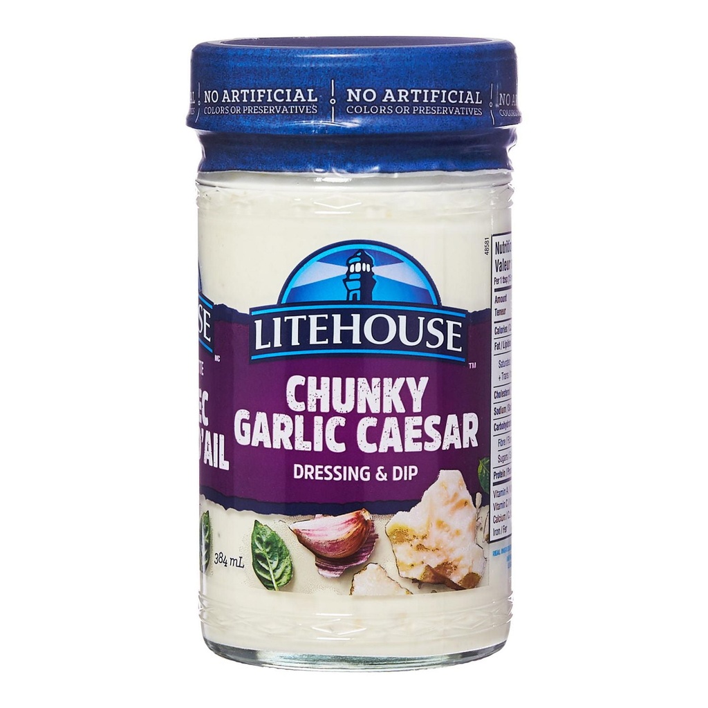 Assaisonnement et trempette César avec morceaux d’ail Litehouse 384 ml